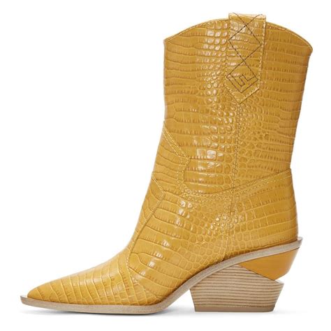 fendi yellow croc cowboy boots